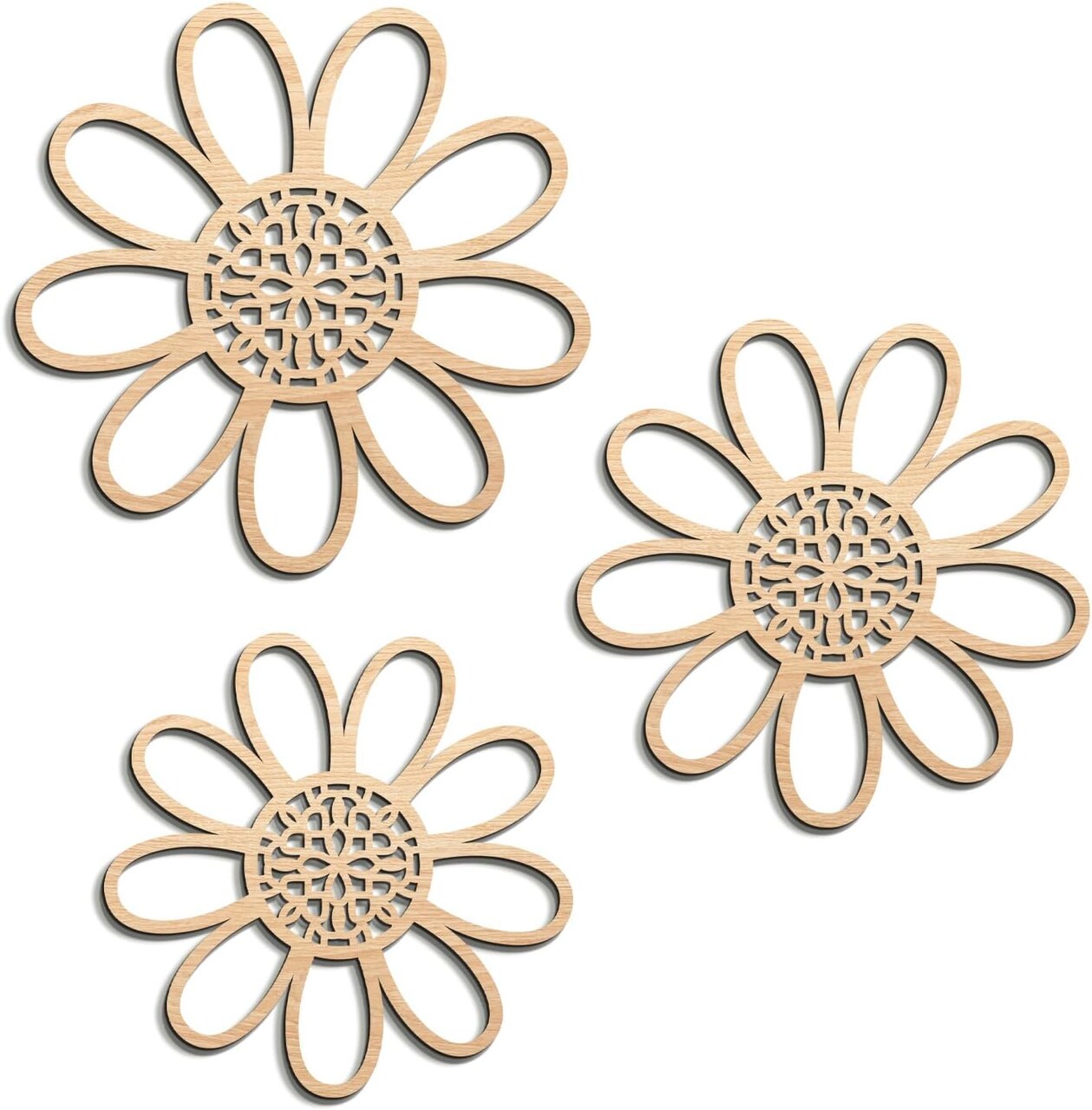3 Pieces Boho Daisy Wall Decor Natural Rattan Flower Wall Hanging Art